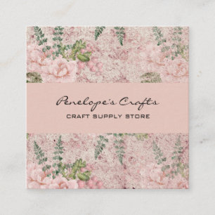 Shabby Pink Floral Square Visitekaartje