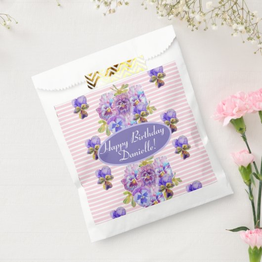 Shabby Pink Pansy Floral Party Cake Favor Bag Bedankzakje (Gezegeld)