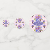 Shabby Pink Pansy Floral Party Paarse Streep Confe Confetti (Achterkanten)
