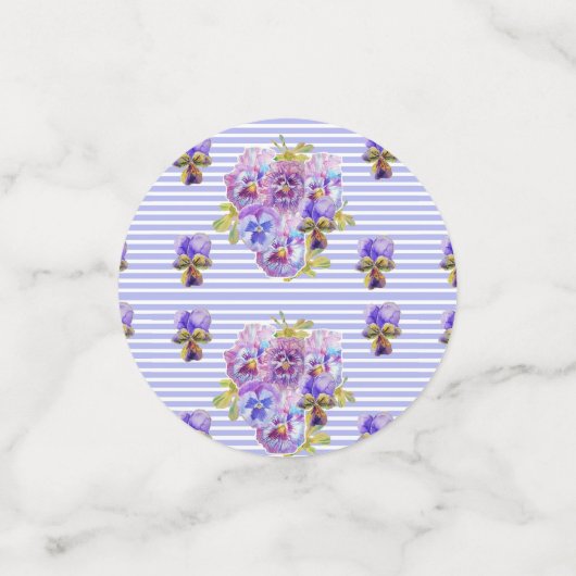 Shabby Pink Pansy Floral Party Paarse Streep Confe Confetti (Kleine voorkant)