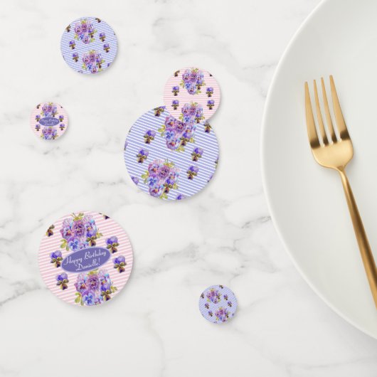Shabby Pink Pansy Floral Party Paarse Streep Confe Confetti (Groep)