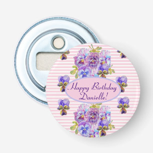 Shabby Pink Rose Floral Tea Party Paars Button Flesopener