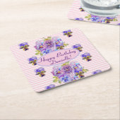 Shabby Pink Rose Floral Tea Party Paars Kartonnen Onderzetters (Schuin)