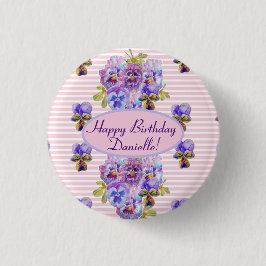 Shabby Pink Rose Floral Tea Party Paars Ronde Button 3,2 Cm