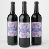 Shabby Pink Rose Floral Tea Party Paars Wijn Etiket (Flessen)