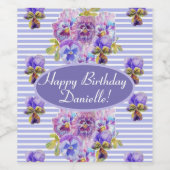 Shabby Pink Rose Floral Tea Party Paars Wijn Etiket (Enkel label)