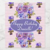 Shabby Pink Rose Floral Tea Party Paarse Wijnlabel Wijn Etiket (Enkel label)