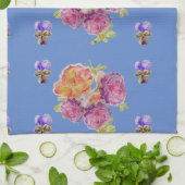 Shabby Pink Rose op Blue Floral Kitchen Tea Towel Theedoek (Gevouwen)