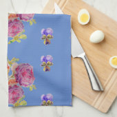 Shabby Pink Rose op Blue Floral Kitchen Tea Towel Theedoek (Quarter Fold)