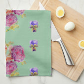 Shabby Pink Rose over Green Floral Kitchen Tea Tow Theedoek (Quarter Fold)