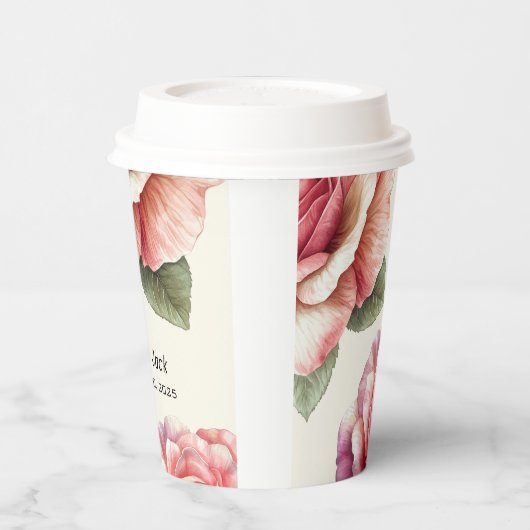 Shabby Pink Rose Papieren Bekers (Links)