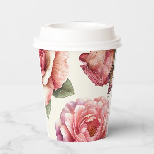 Shabby Pink Rose Papieren Bekers (Achterkant)