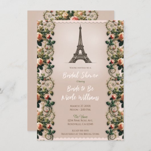 Shabby Pink Rose Vines Bloemen Bruids Thee Douche Kaart (Voorkant / Achterkant)