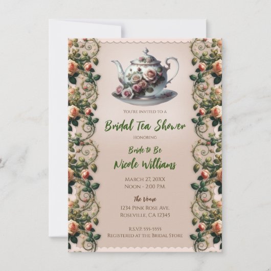 Shabby Pink Rose Vines Bloemen Bruids Thee Douche Kaart (Voorkant)