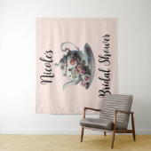 Shabby Pink Rose Vines Bloemen Bruids Thee Douche Wandkleed (In situ)