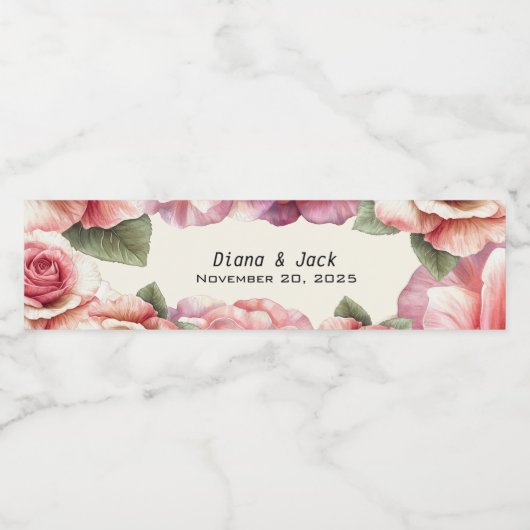 Shabby Pink Rose Waterfles Etiket (Enkel label)