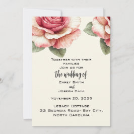 Shabby Pink Rose Wedding  Kaart