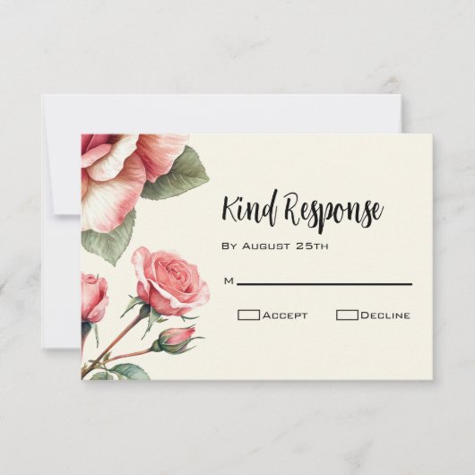 Shabby Pink Rose Wedding RSVP Kaartje (Voorkant)