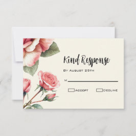 Shabby Pink Rose Wedding RSVP Kaartje