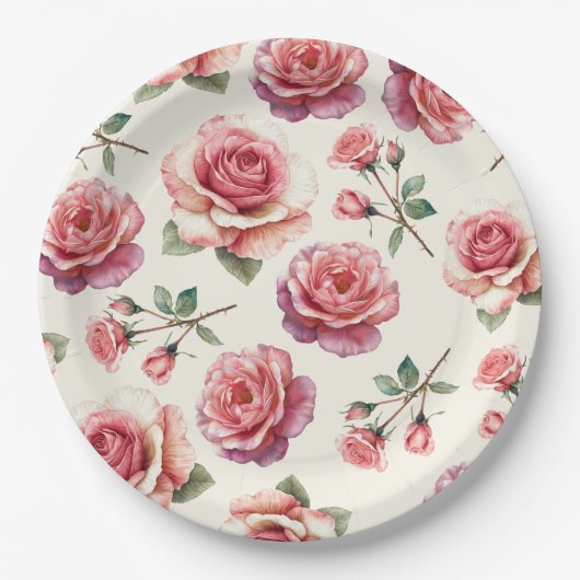 Shabby Pink Roses Forever Papieren Bordje (Voorkant)