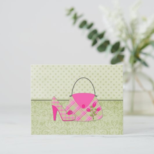 Shabby Pink Roses Purse and Shoe (2) Briefkaart (Staand voorkant)