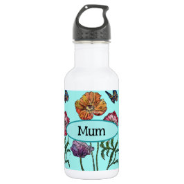 Shabby Poppy Red Paars op Aqua Mum Moederdag Waterfles