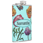 Shabby Poppy Red Paars op Aqua  naam Heupfles (Rechts)