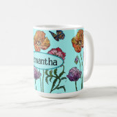 Shabby Poppy Red Paars op Aqua  naam Koffiemok (Voorkant rechts)