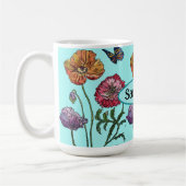 Shabby Poppy Red Paars op Aqua  naam Koffiemok (Links)