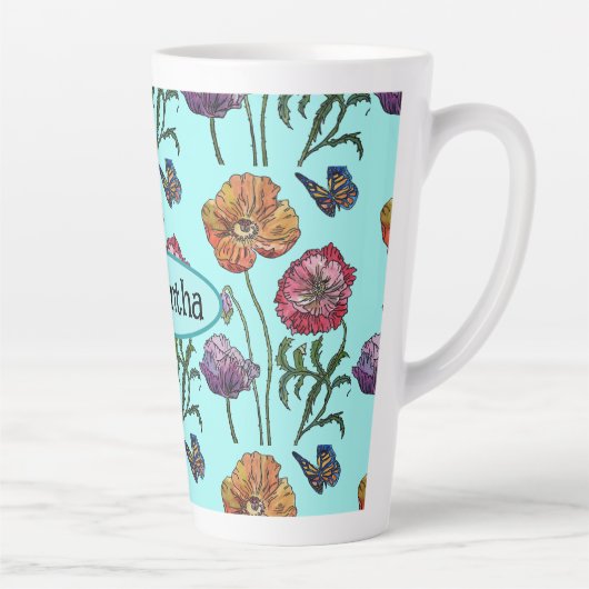 Shabby Poppy Red Paars op Aqua  naam Latte Mok (Rechts)