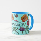 Shabby Poppy Red Paars op Aqua naam Mok (Voorkant rechts)