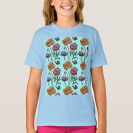 Shabby Poppy Red Paars op Aqua  naam T-shirt