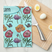 Shabby Poppy Red Paars op Aqua  naam Theedoek (Quarter Fold)