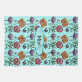 Shabby Poppy Red Paars op Aqua  naam Theedoek (Horizontaal)