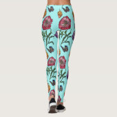 Shabby Poppy Red Paars op Aqua Turquoise Art Leggings (Achterkant)