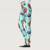Shabby Poppy Red Paars op Aqua Turquoise Art Leggings (Links)