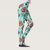 Shabby Poppy Red Paars op Aqua Turquoise Art Leggings (Rechts)