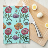 Shabby Poppy Red Paars op Aqua Turquoise Theedoek (Quarter Fold)