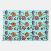 Shabby Poppy Red Paars op Aqua Turquoise Theedoek (Horizontaal)