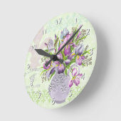 Shabby Purple Flowers Whimsical Green Ronde Klok (Hoek)