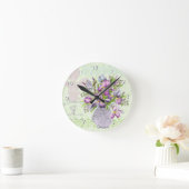 Shabby Purple Flowers Whimsical Green Ronde Klok (Huis)