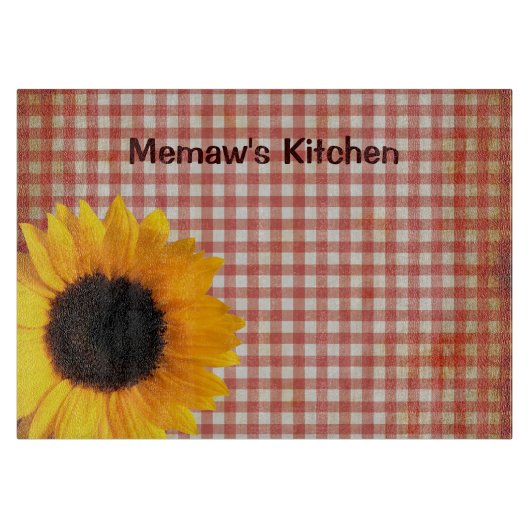 Shabby Red Gingham en Sunflower Custom Snijplank (Voorkant)