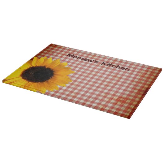 Shabby Red Gingham en Sunflower Custom Snijplank (Hoek)