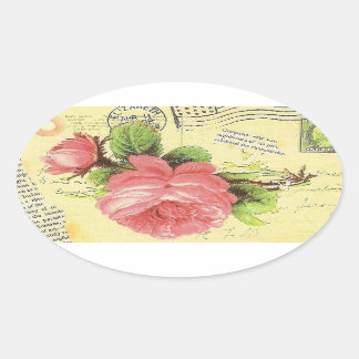 Shabby Red Rose Ovale Sticker