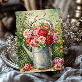  shabby rode rozen boeket in metalen blik tissuepapier