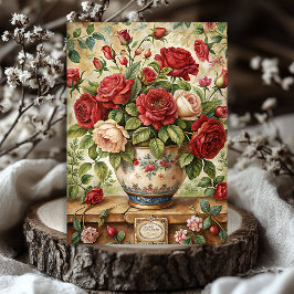  shabby rode rozen boeket in retro vaas tissuepapier