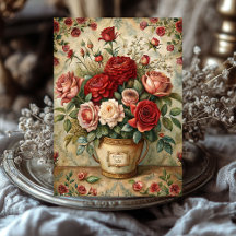  shabby rode rozen boeket in retro vaas