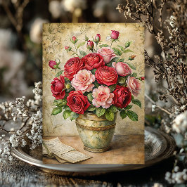  shabby rode rozen boeket in retro vaas tissuepapier