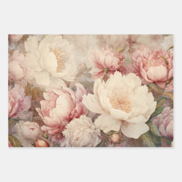 SHABBY ROMANTISCH ROOS PEONY DECORATIEF PAPIER SET INPAKPAPIER VEL