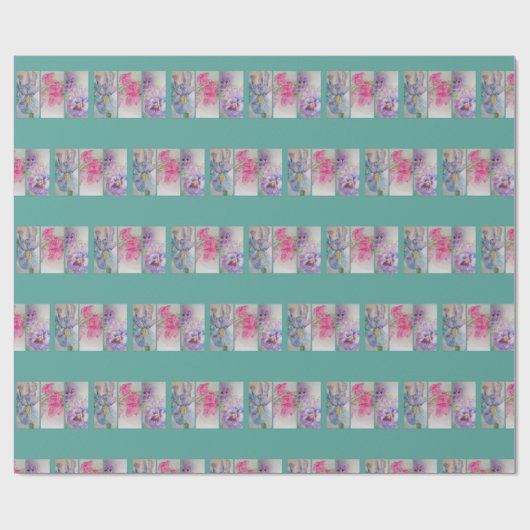Shabby Roos Iris Turquoise Floral Wrapping Paper Cadeaupapier (Vlak)